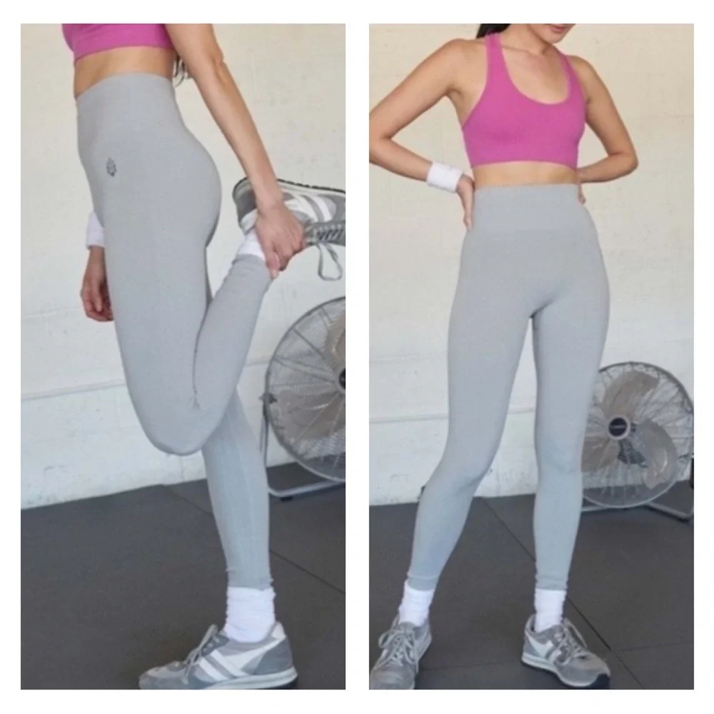 47. Free People Movement Rich Soul Ribbed Leggings in Arctic Mist M/L - Picture 4 of 7
